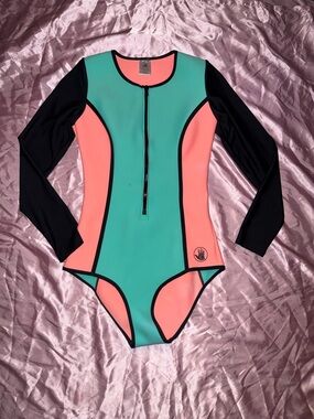 Body Glove Colorblock Long Sleeve Neoprene Surf Suit - Mint & Coral